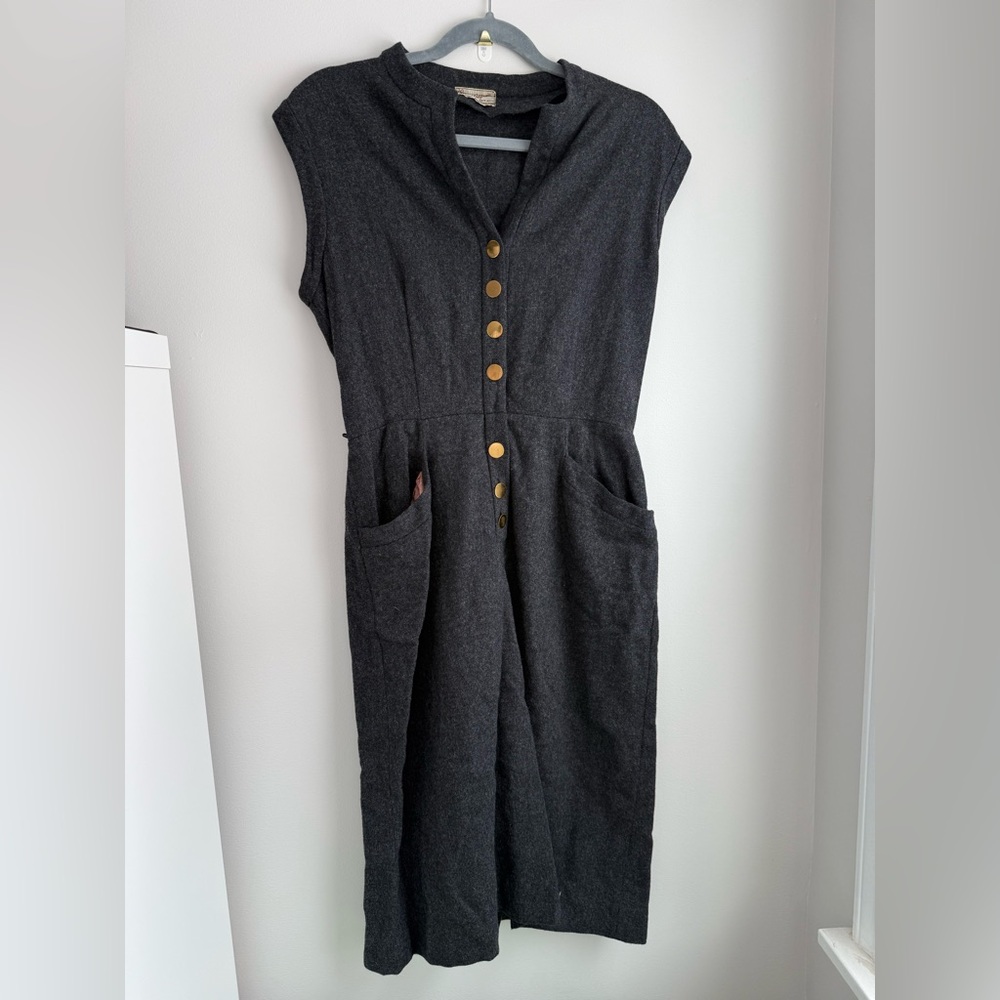 Vintage Koret of California 40’s/50’s Elegant Charcoal Sleeveless Dress